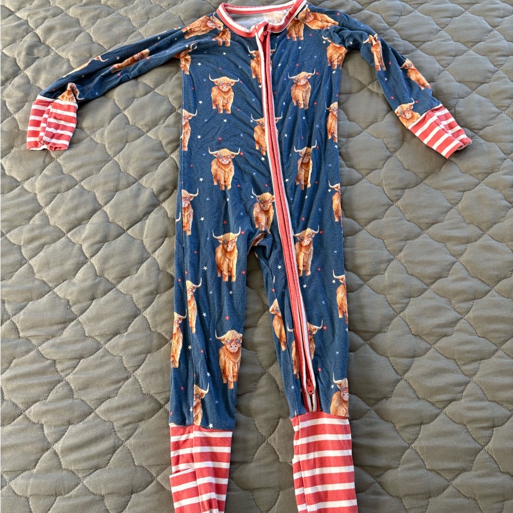 Kids Highland Cow Print Bamboo Pajamas - Blake + Rae “Highland Cow” Footie